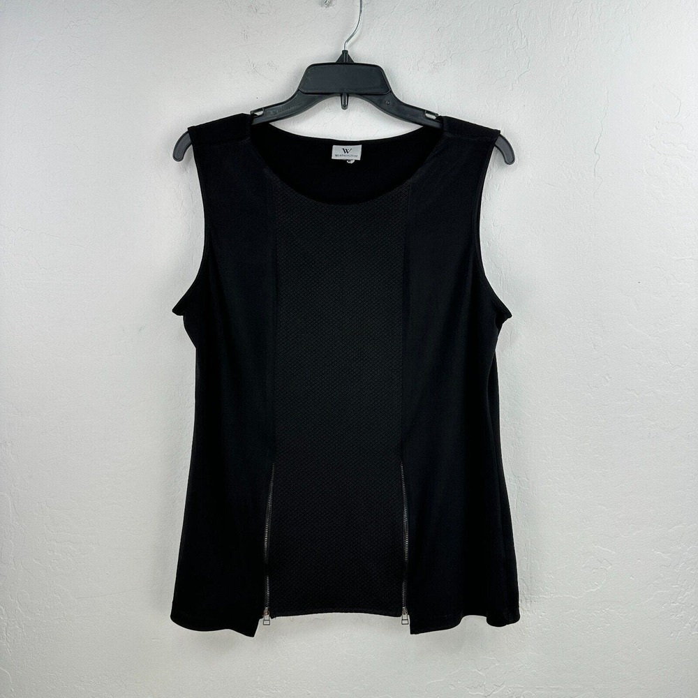 Worthington Top Womens XL Blouse Black Knit Sleeveless Textured‎ Stretch Zip